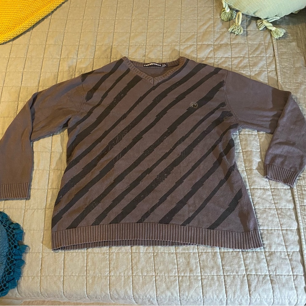 Wave riding vehicles mens vneck gray and black knit sweater striped big&tall wrv